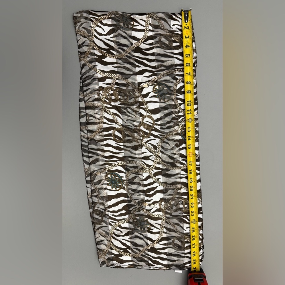 Zebra Print Chain Scarf Gold Rope Pattern Lightweight Sheer Polyester - Picture 6 of 7